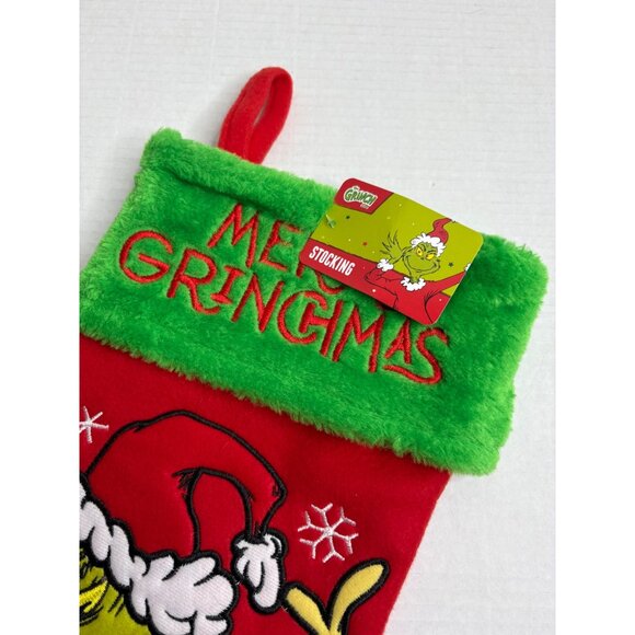Dr Seuss The Grinch Max Christmas Stocking 22" Red Green Fleece Felt New - Picture 2 of 7